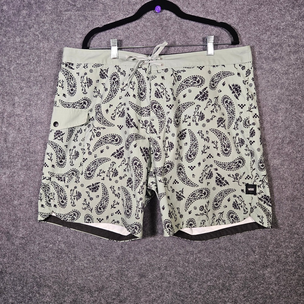Vans Mens Green Board Shorts Paisley Surf Swim Vacation Summer Beach Sz 38